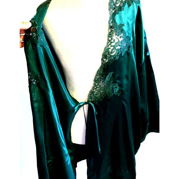 VTG Victorias Secret Emerald Green Robe Satin Lace Xmas 90s Sexy Gold Label OS - Picture 5 of 16